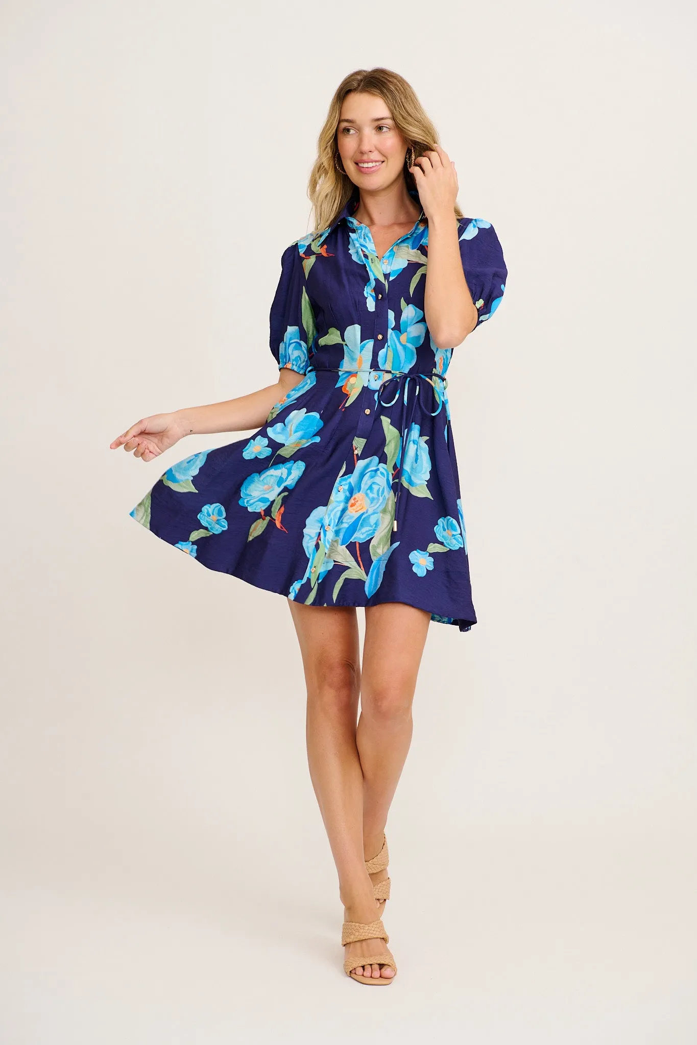 Pretty Haze Shirt Dress in Navy with Blue Floral sold by St Frock