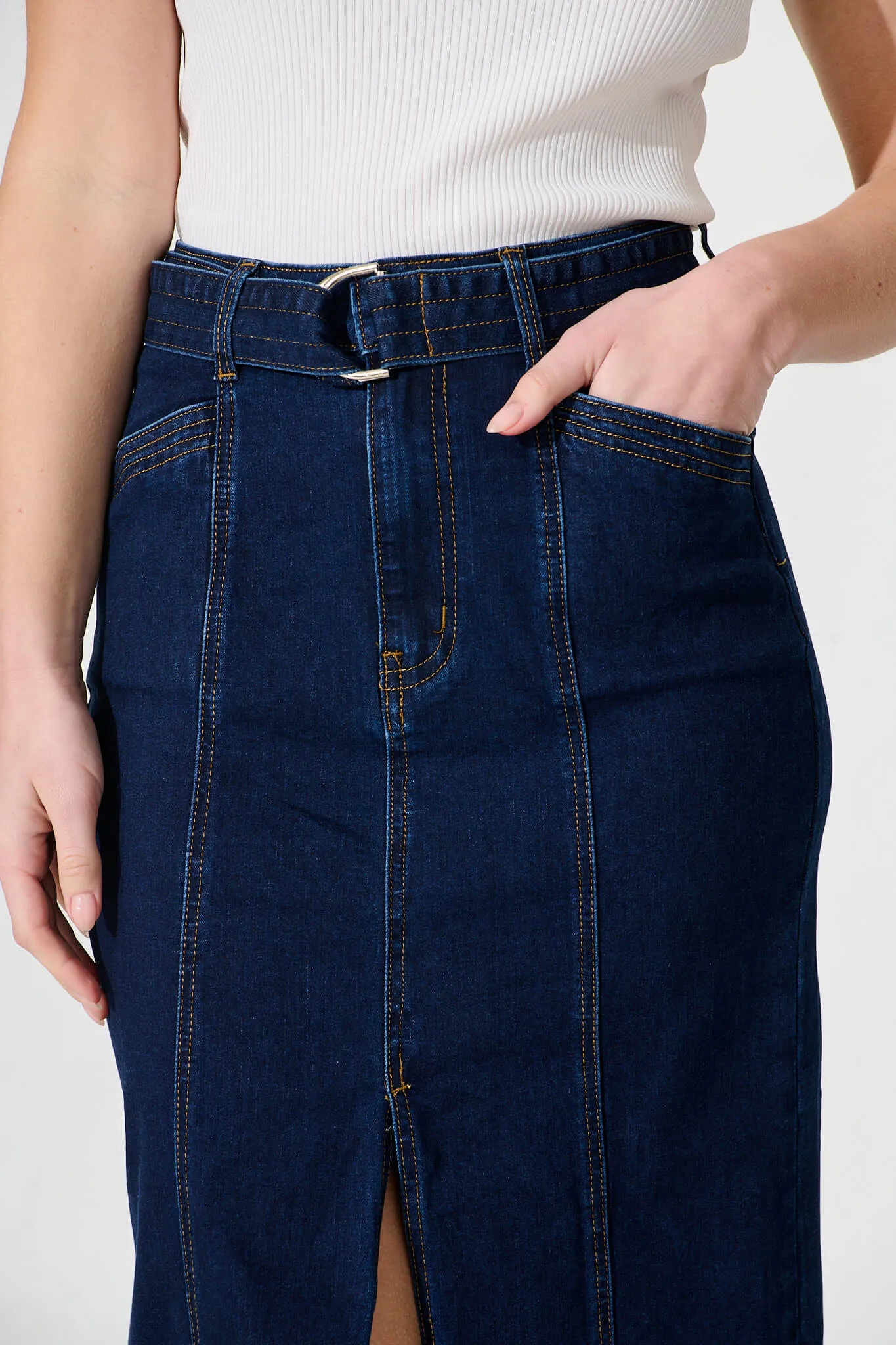 Darianne Maxi Denim Skirt In Indigo Denim sold by St Frock product image thumbnail 5