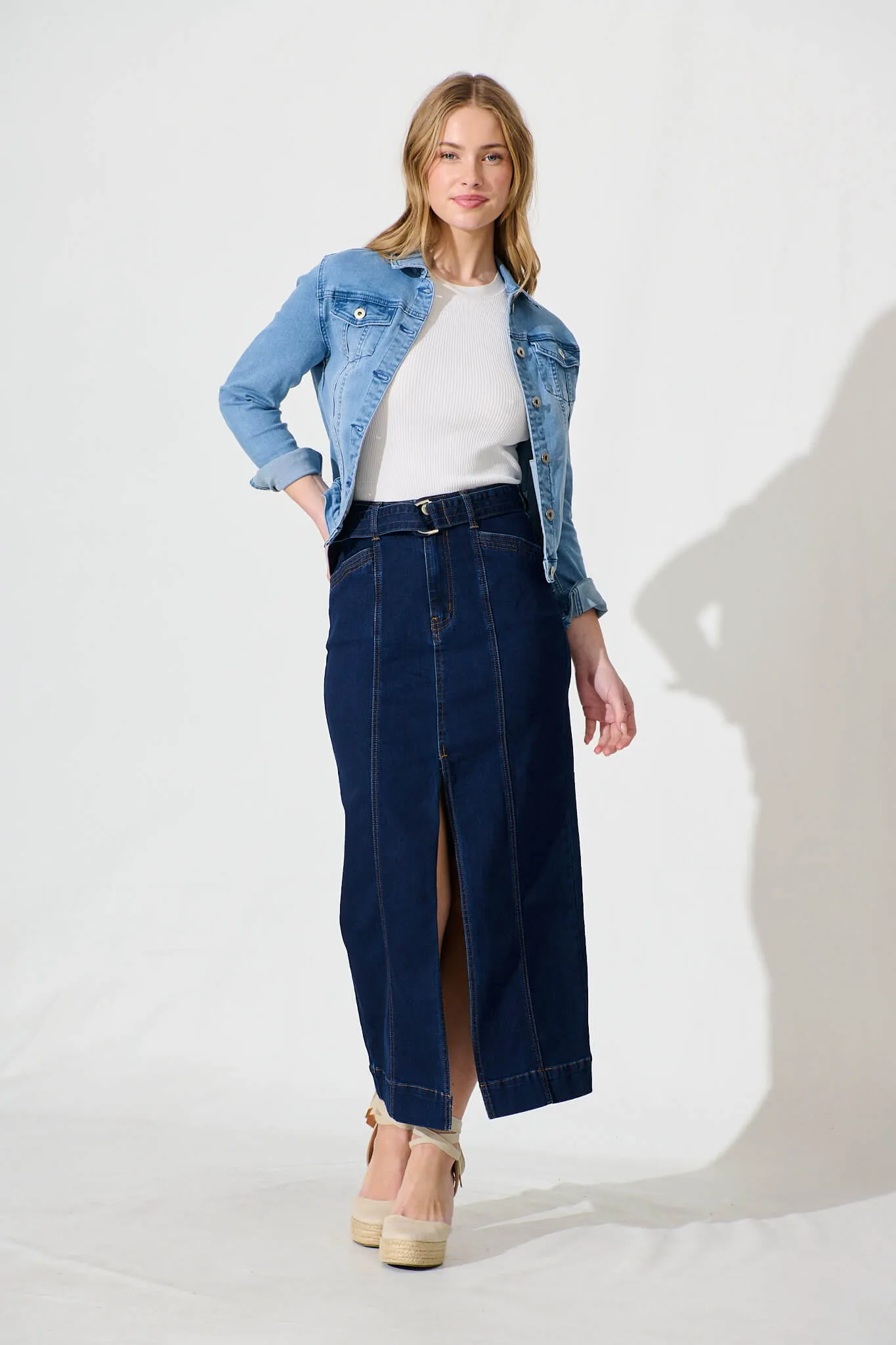 Darianne Maxi Denim Skirt In Indigo Denim sold by St Frock product image thumbnail 4