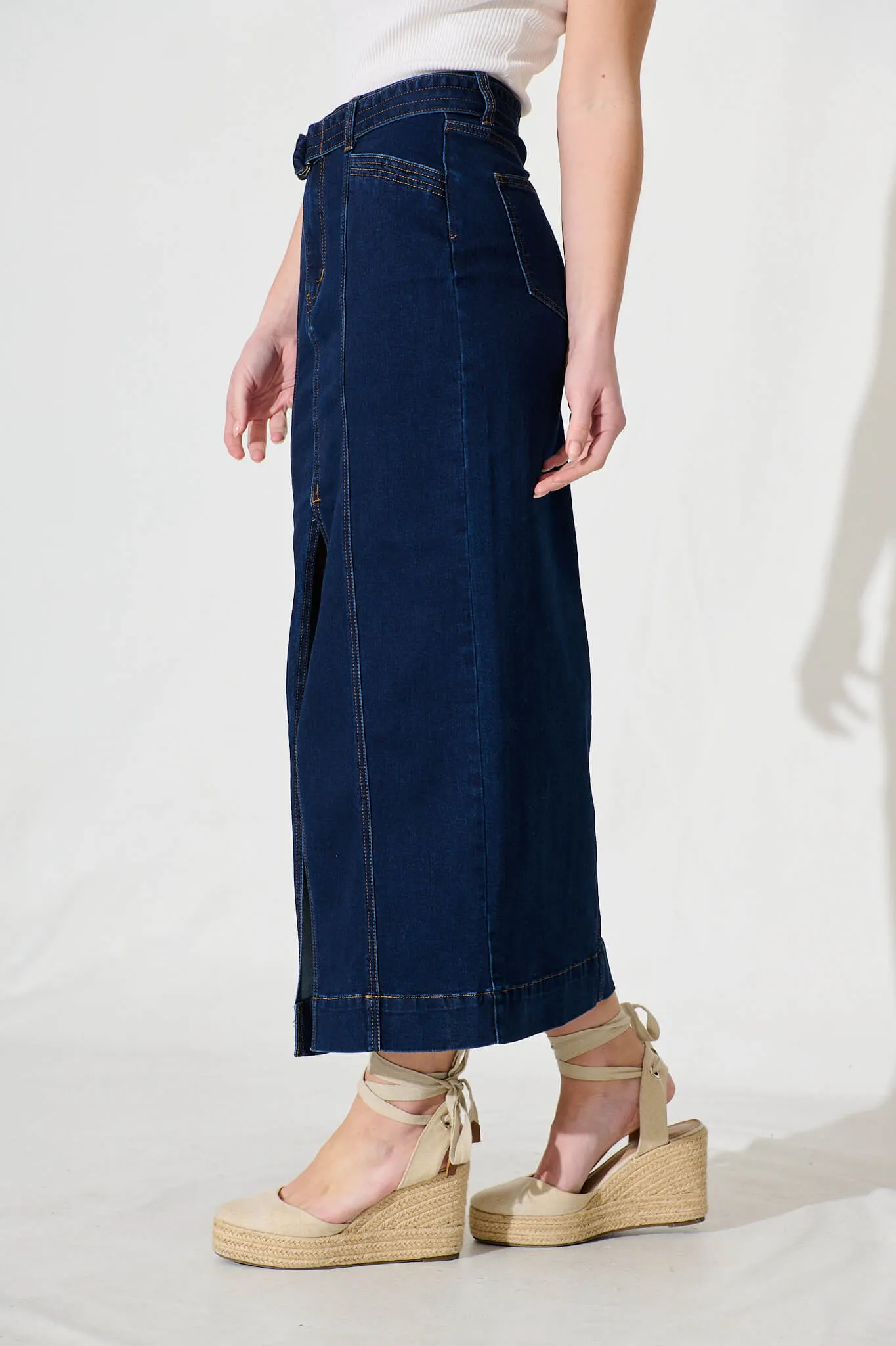 Darianne Maxi Denim Skirt In Indigo Denim sold by St Frock product image thumbnail 2