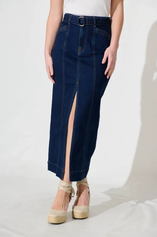 Darianne Maxi Denim Skirt In Indigo Denim sold by St Frock