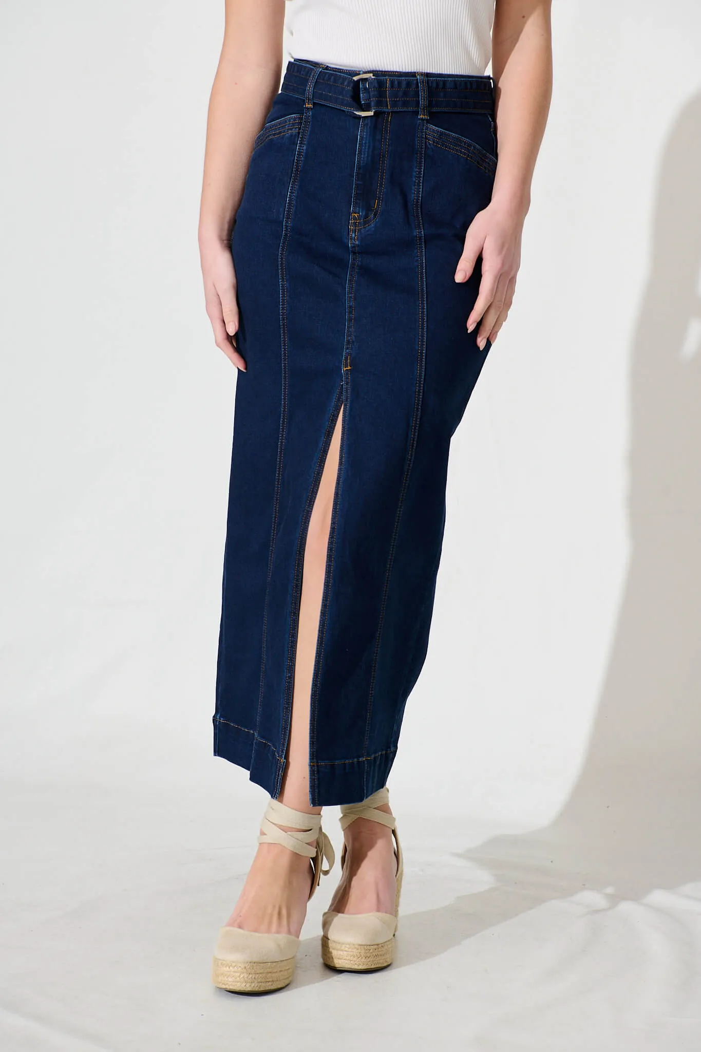 Darianne Maxi Denim Skirt In Indigo Denim sold by St Frock