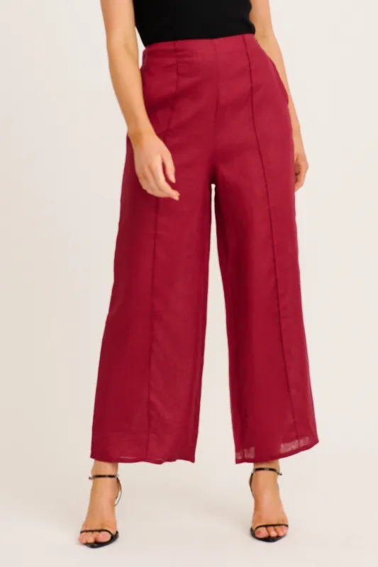 Halara Pant in Wine Linen made by St Frock