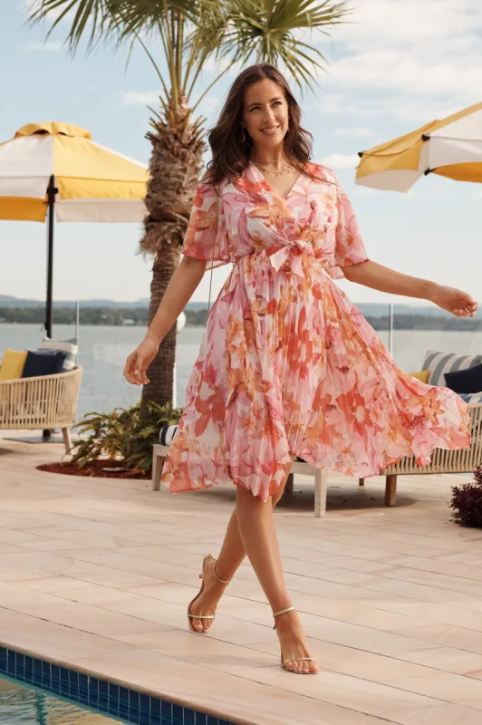 Blakely Dress In Pink Floral Lurex Chiffon sold by St Frock