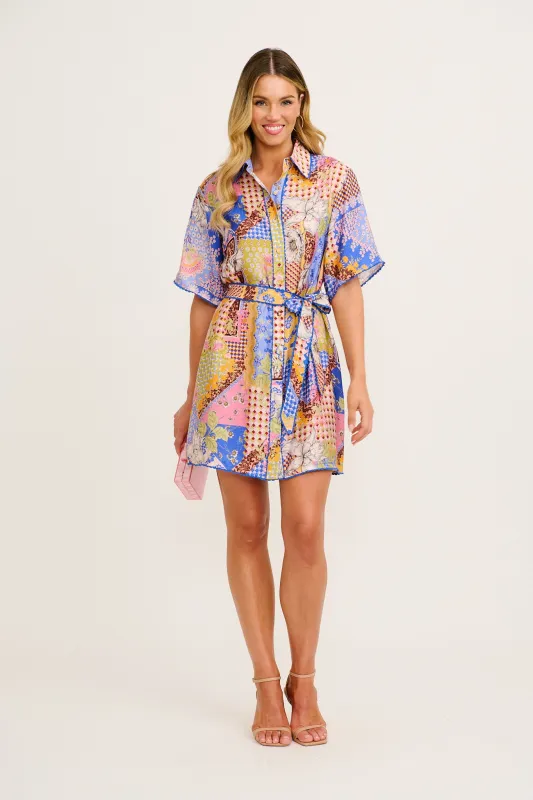 Miela Shirt Dress in Multi Patchwork Print sold by St Frock
