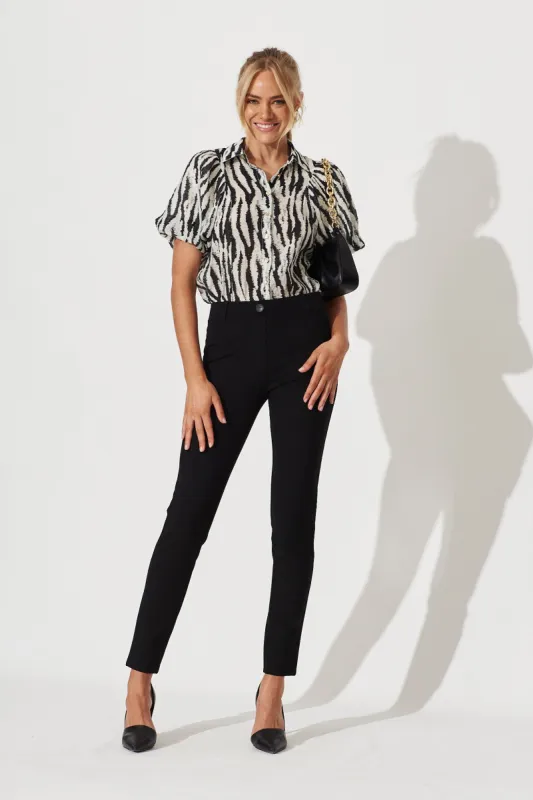 Bluebell Shirt In Black And White Leopard Print sold by St Frock