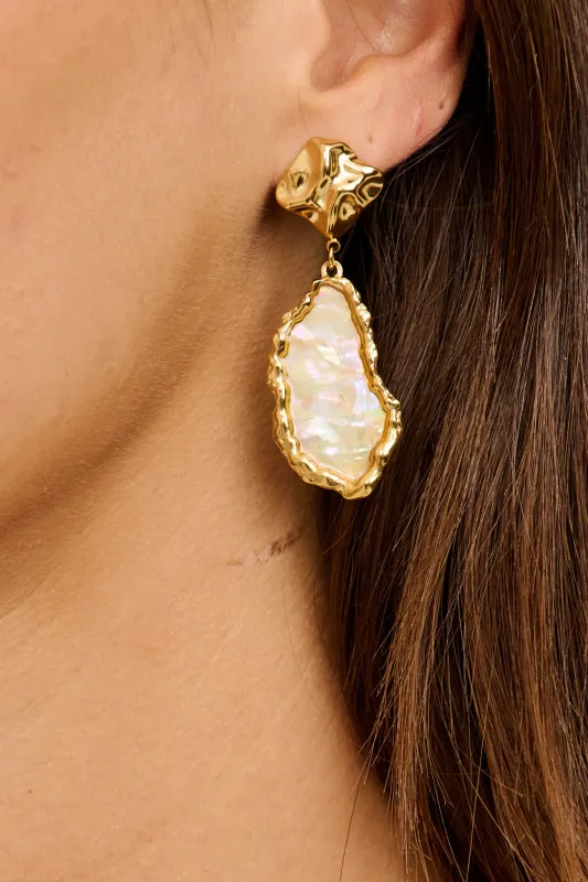 Ariana Stud Earrings in Gold Irregular Iridescent Stone made by St Frock