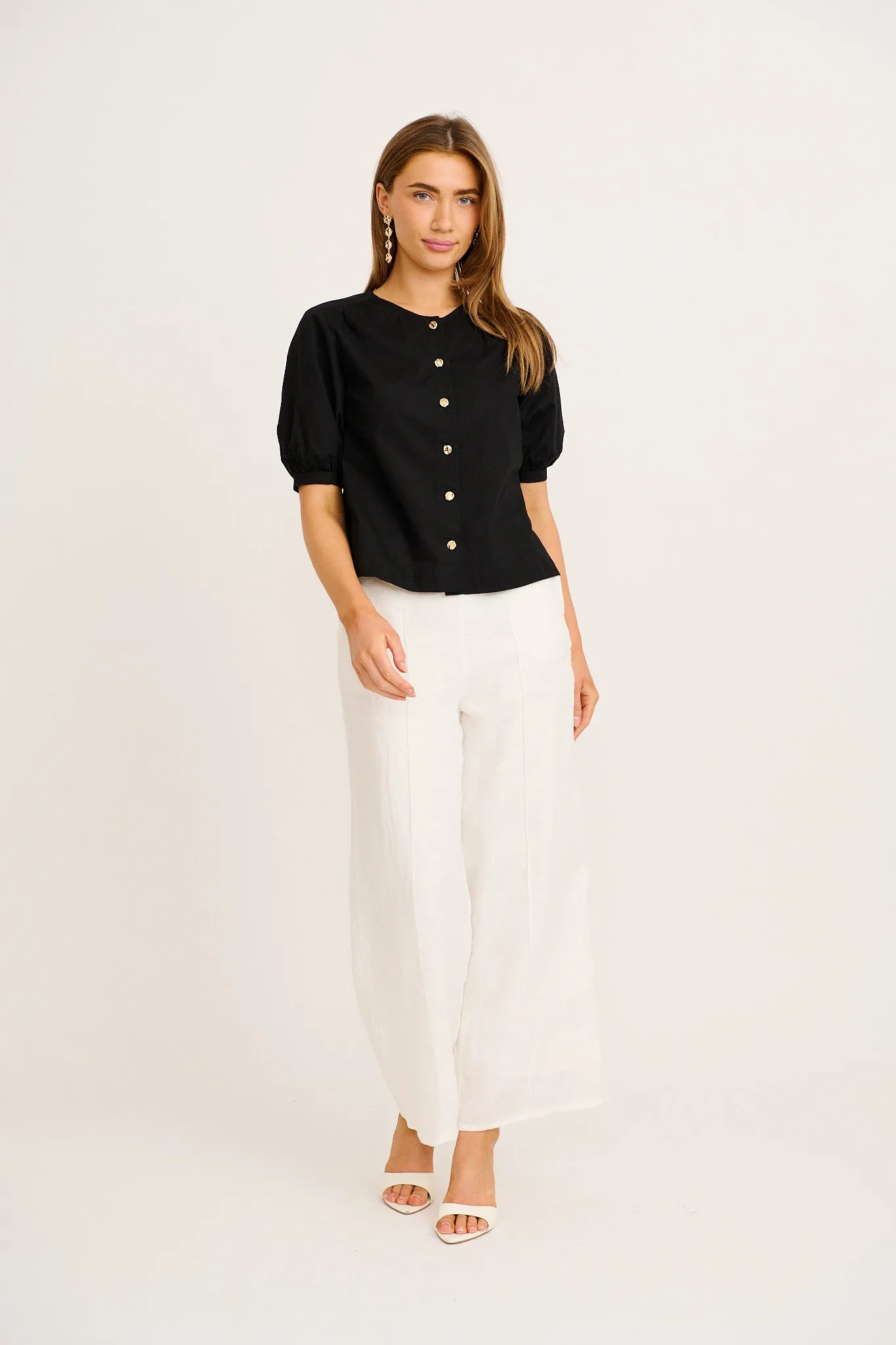Sophisticated Top in Black Cotton Linen sold by St Frock product image thumbnail 4