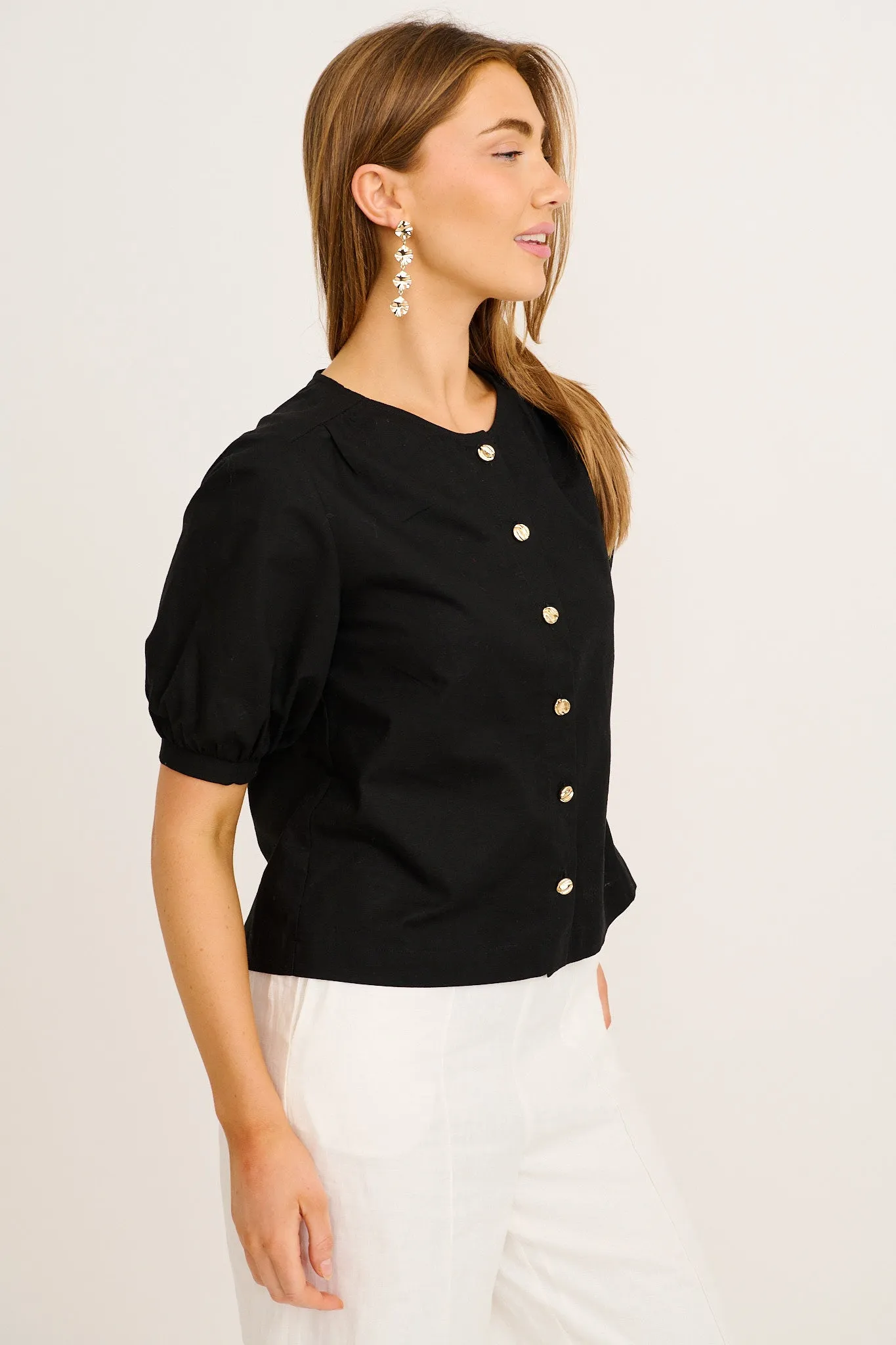 Sophisticated Top in Black Cotton Linen sold by St Frock product image thumbnail 2