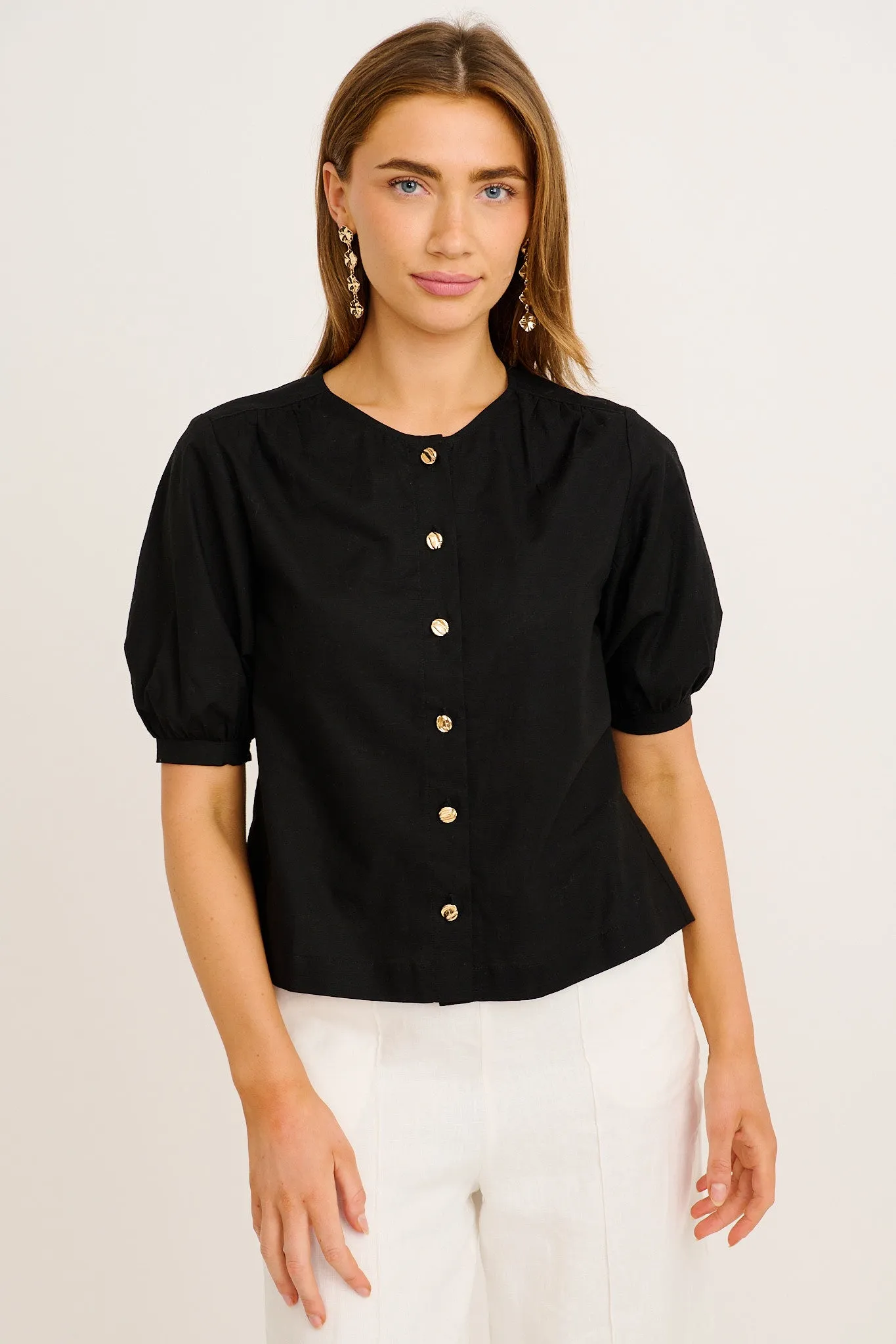Sophisticated Top in Black Cotton Linen sold by St Frock
