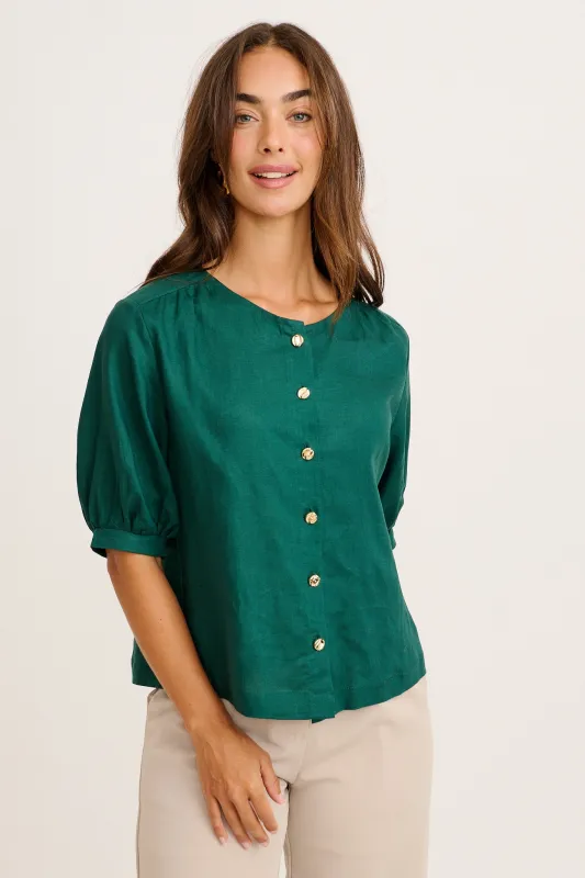 Sophisticated Top in Emerald Cotton Linen made by St Frock