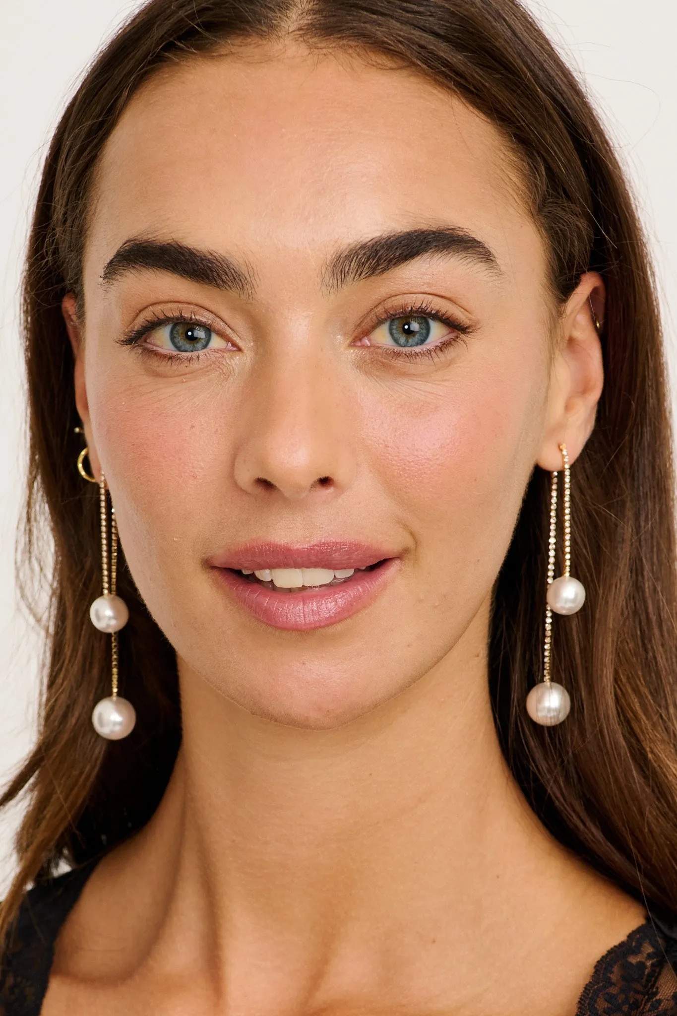 Vivian Pearl Drop Earrings in Gold Rhinestones sold by St Frock product image thumbnail 3