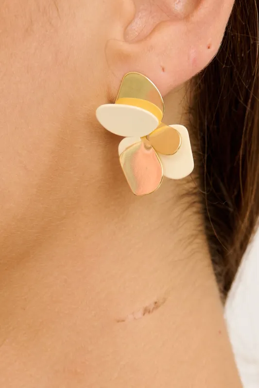 Iris Floral Stud Earrings in Gold sold by St Frock