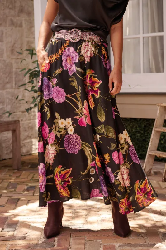 Aurora Radiance Maxi Skirt in Black with Multi Floral sold by St Frock