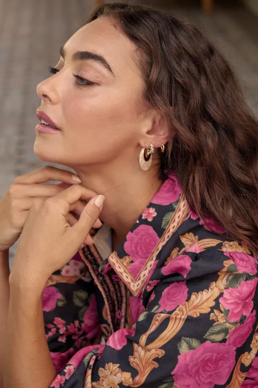 Talia Hoop Earrings in Gold with Cream Marble made by St Frock