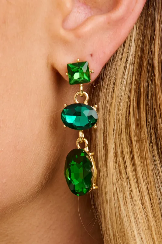 Ivy Drop Earrings in Emerald Green Rhinestone sold by St Frock
