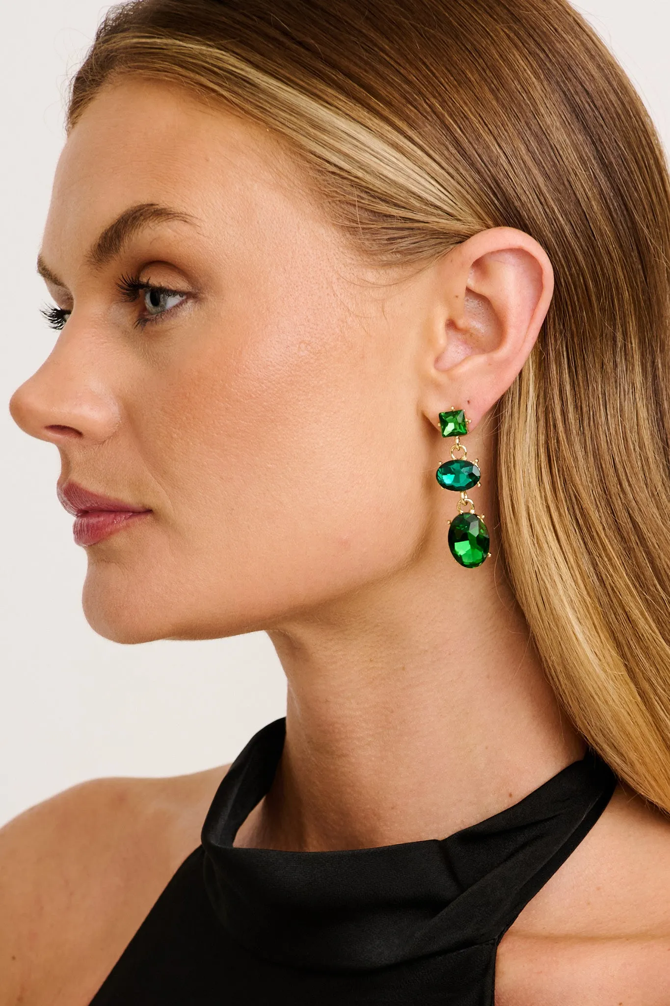 Ivy Drop Earrings in Emerald Green Rhinestone sold by St Frock product image thumbnail 2