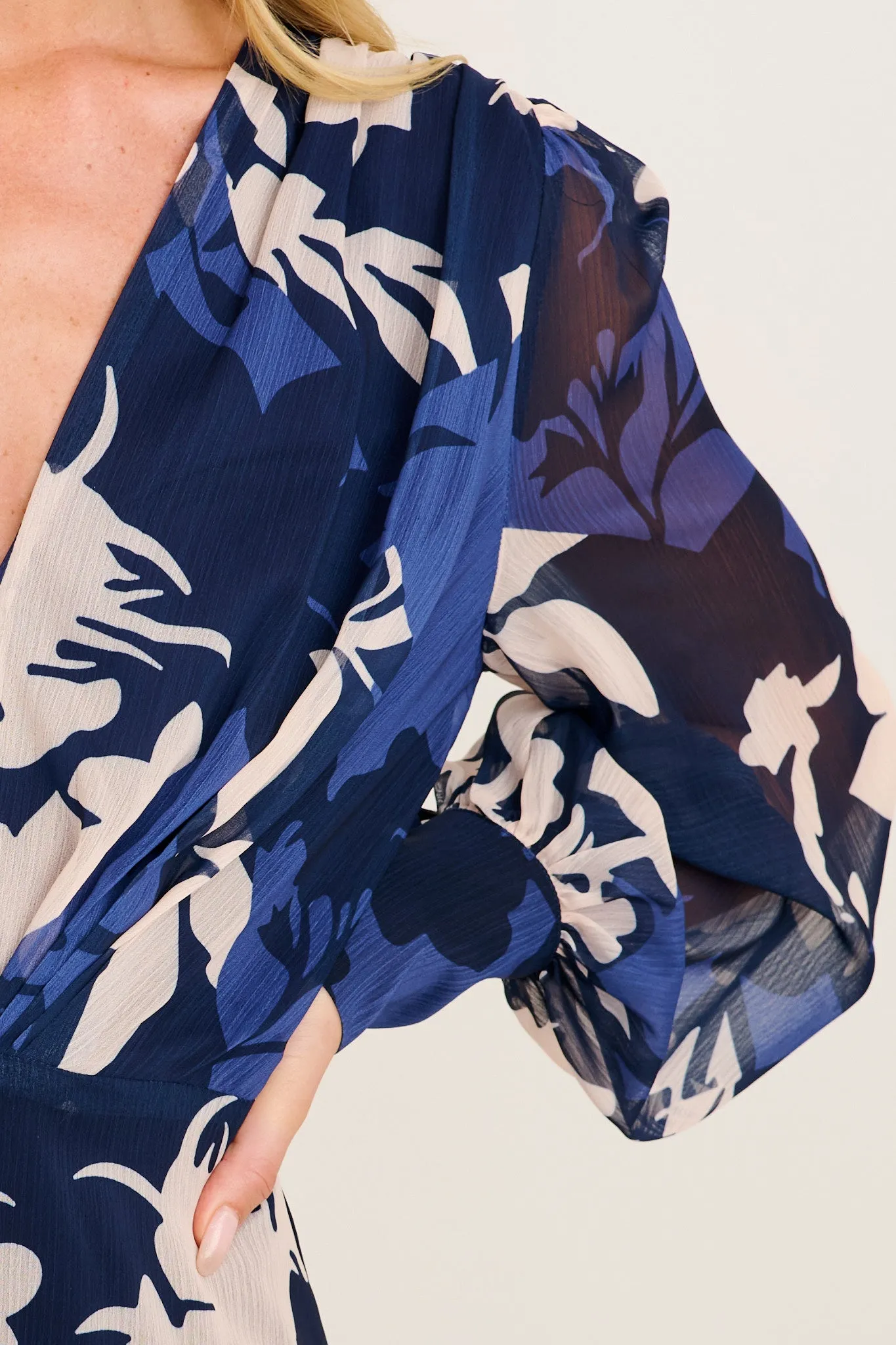 Martina Maxi Dress in Navy and Blue Floral Chiffon sold by St Frock product image thumbnail 5