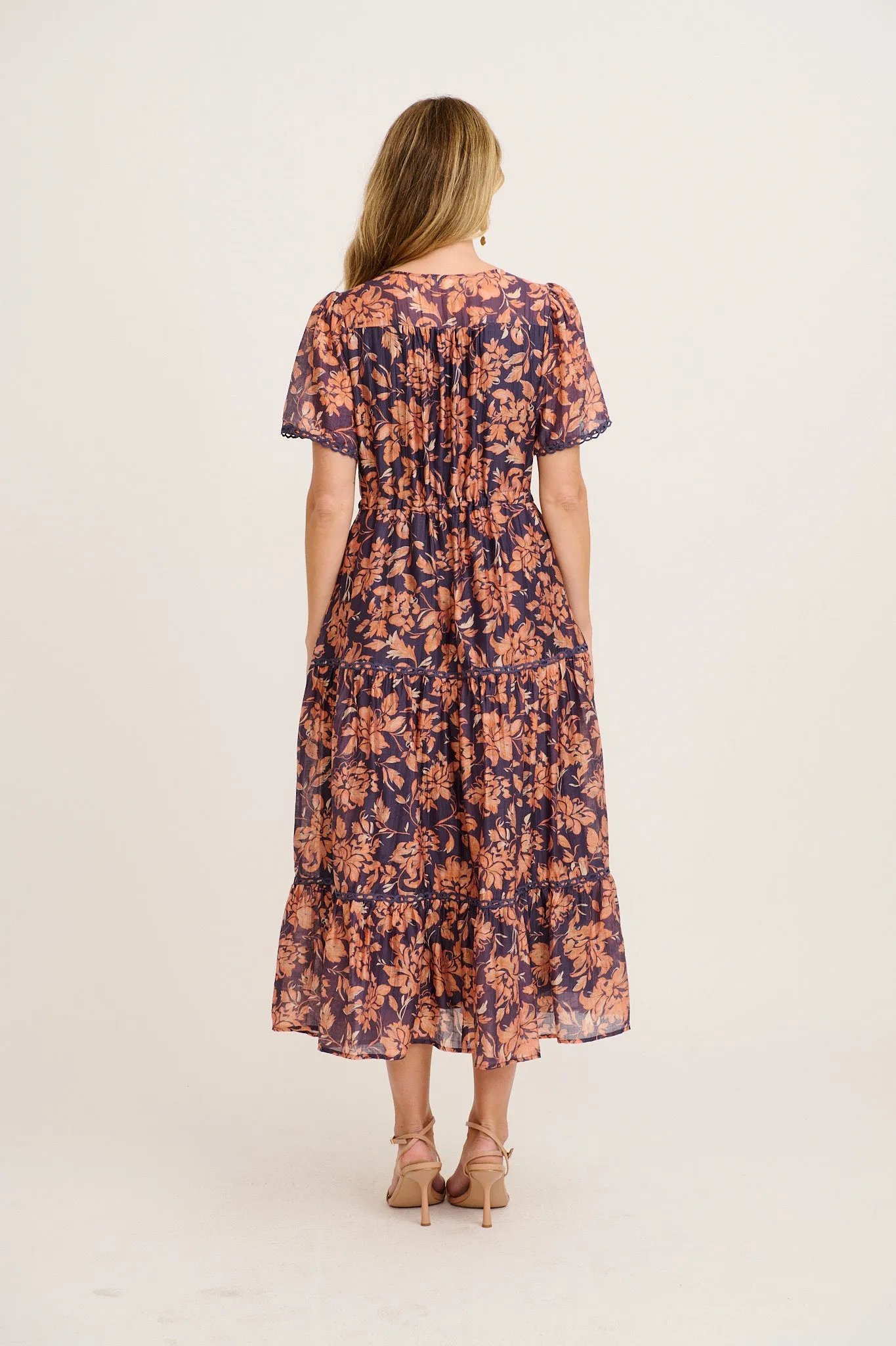 Posy Midi Dress in Navy with Rust Floral sold by St Frock product image thumbnail 4
