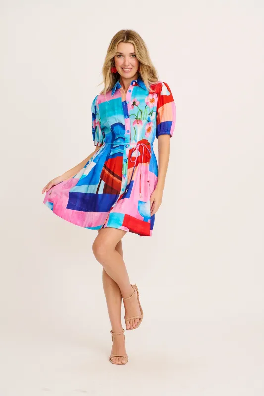 Pretty Haze Shirt Dress in Blue and Multi Vase Print sold by St Frock
