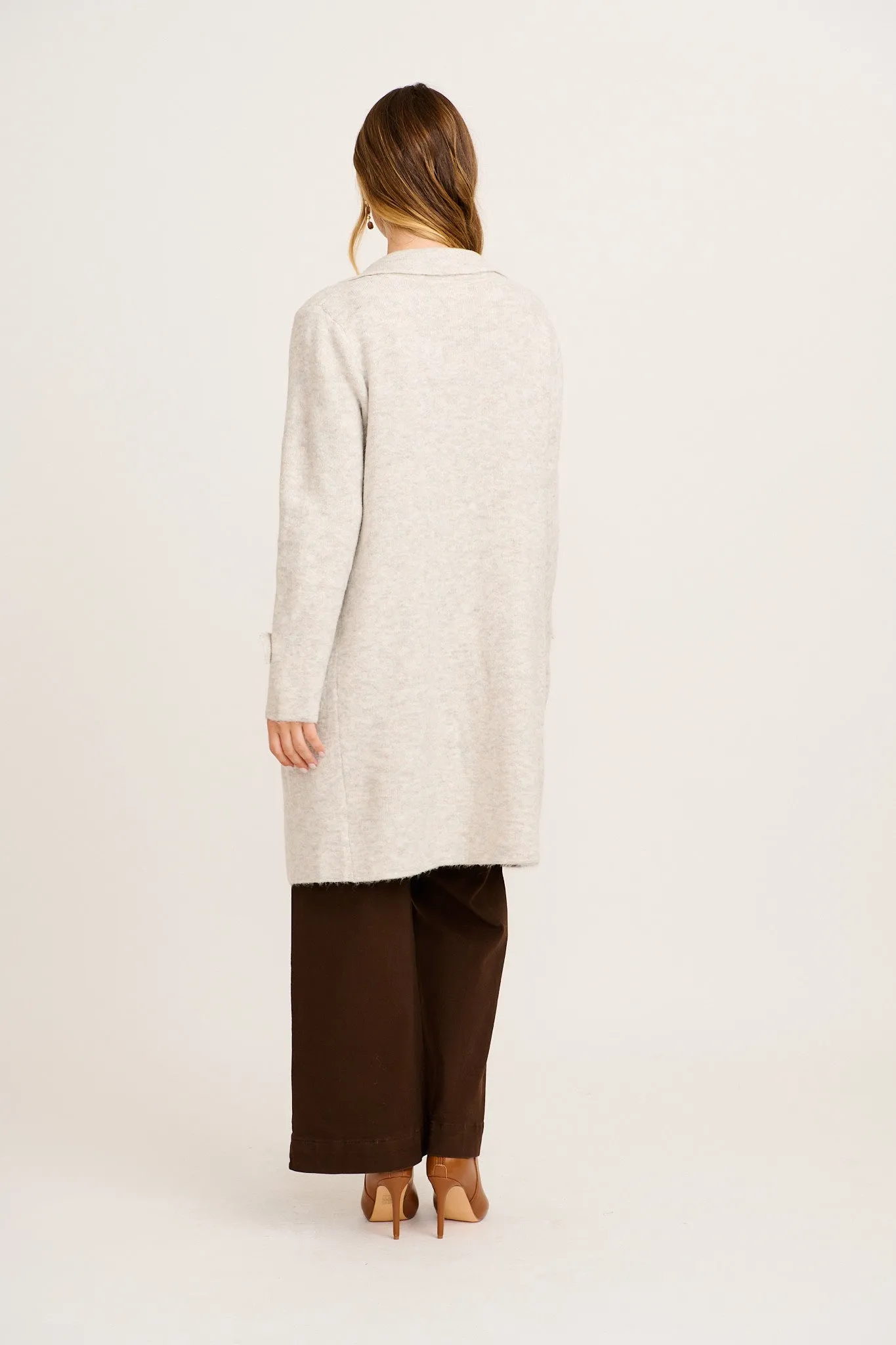 Twirl And Knit Coatigan in Grey Marle Wool Blend sold by St Frock product image thumbnail 4