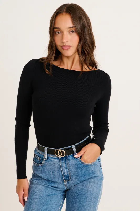Base Knit Top in Black Cotton Blend made by St Frock
