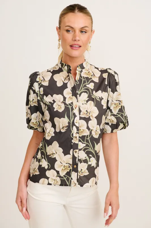 Florabelle Shirt in Green Floral Print Cotton made by St Frock