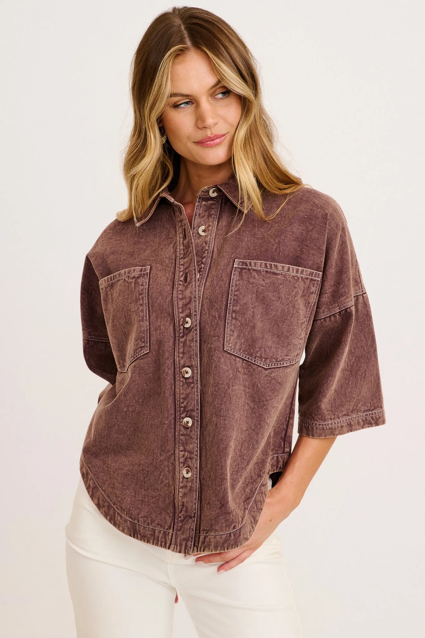 PRE ORDER Legacy Shirt in Chocolate Cotton Twill sold by St Frock