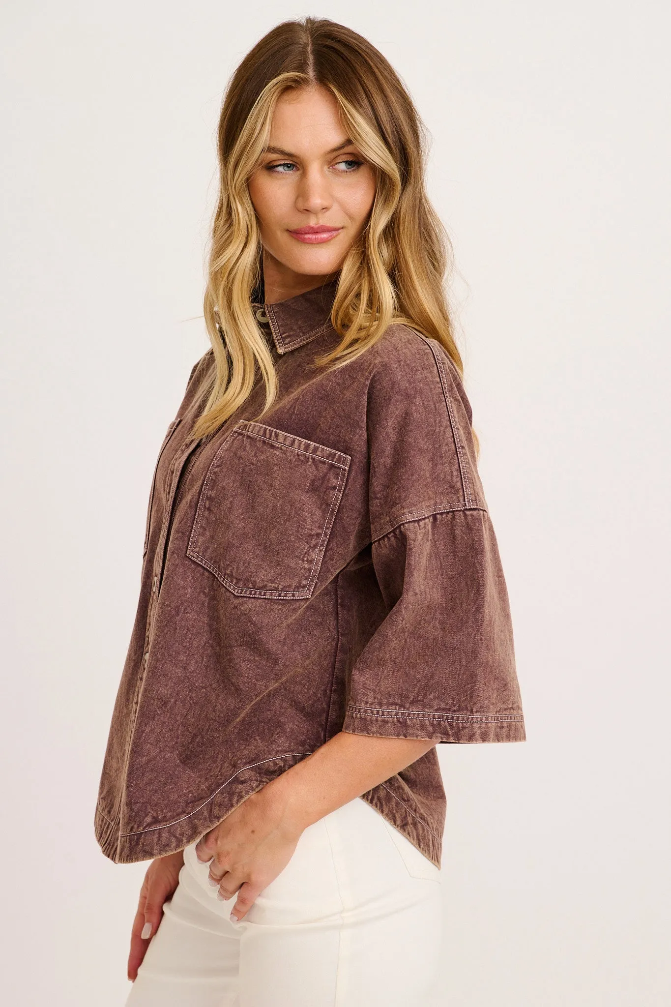 PRE ORDER Legacy Shirt in Chocolate Cotton Twill sold by St Frock product image thumbnail 2