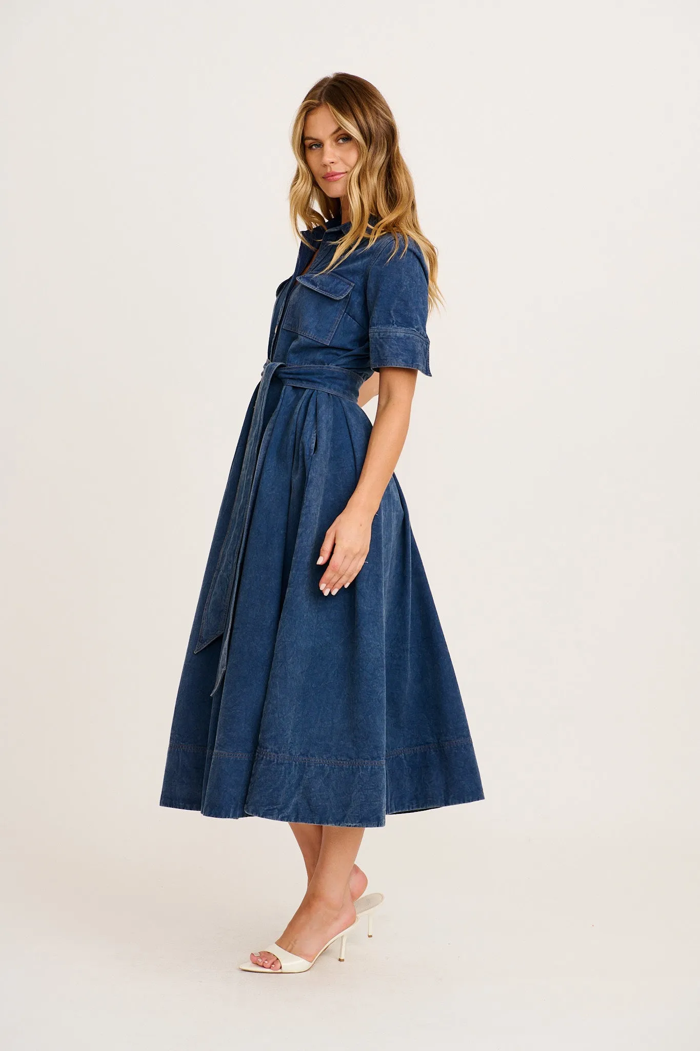 PRE ORDER Heritage Maxi Shirt Dress in Indigo Cotton Twill sold by St Frock product image thumbnail 3
