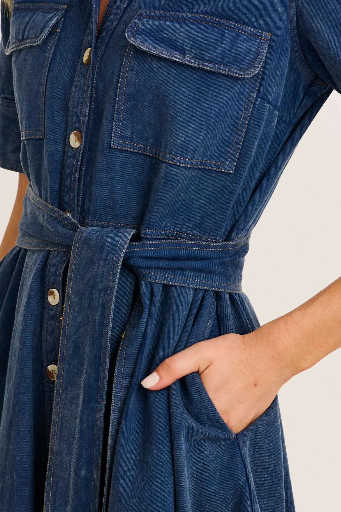 PRE ORDER Heritage Maxi Shirt Dress in Indigo Cotton Twill sold by St Frock product image thumbnail 5