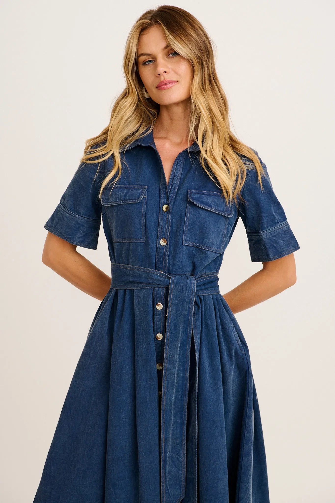 PRE ORDER Heritage Maxi Shirt Dress in Indigo Cotton Twill sold by St Frock product image thumbnail 2