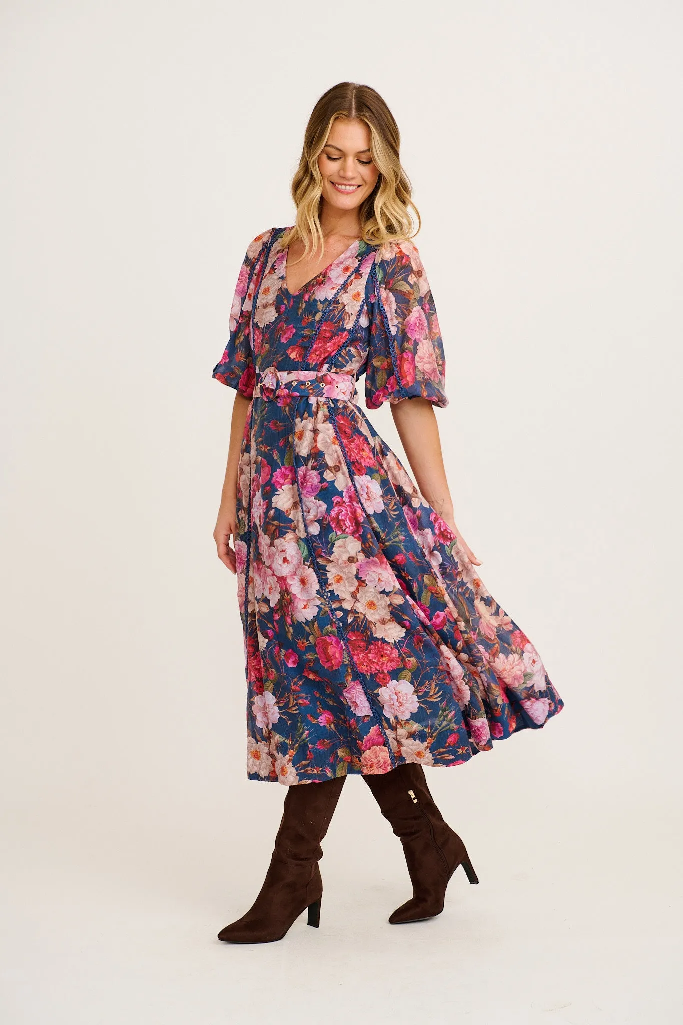 Reverie Maxi Dress in Navy with Blush Floral sold by St Frock product image thumbnail 3