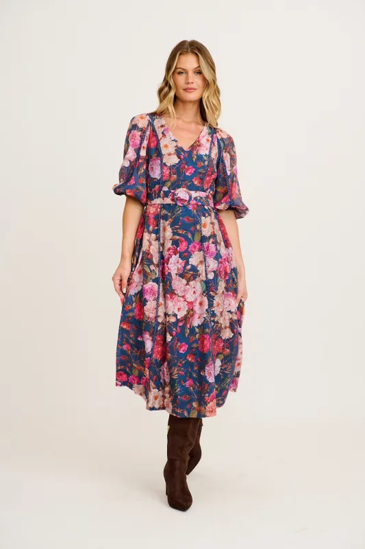 Reverie Maxi Dress in Navy with Blush Floral made by St Frock