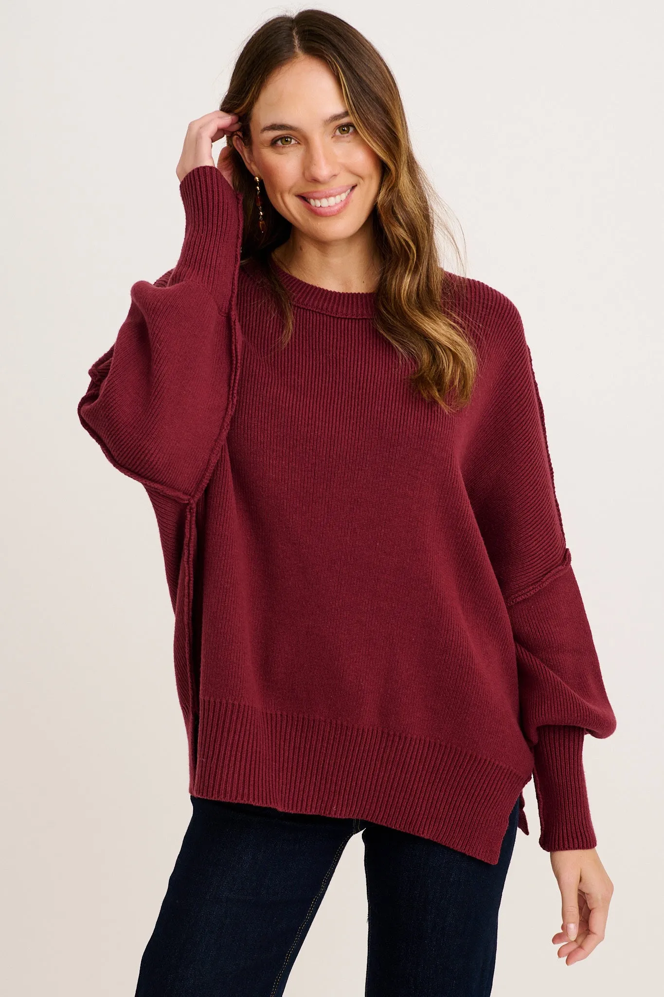 Linear Knit In Wine Cotton Blend sold by St Frock