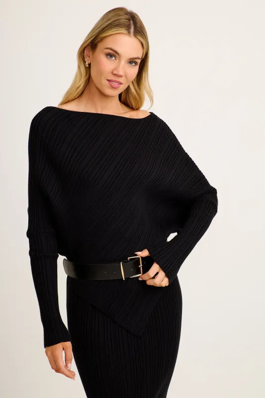 Astra Knit Top in Black with Belt made by St Frock