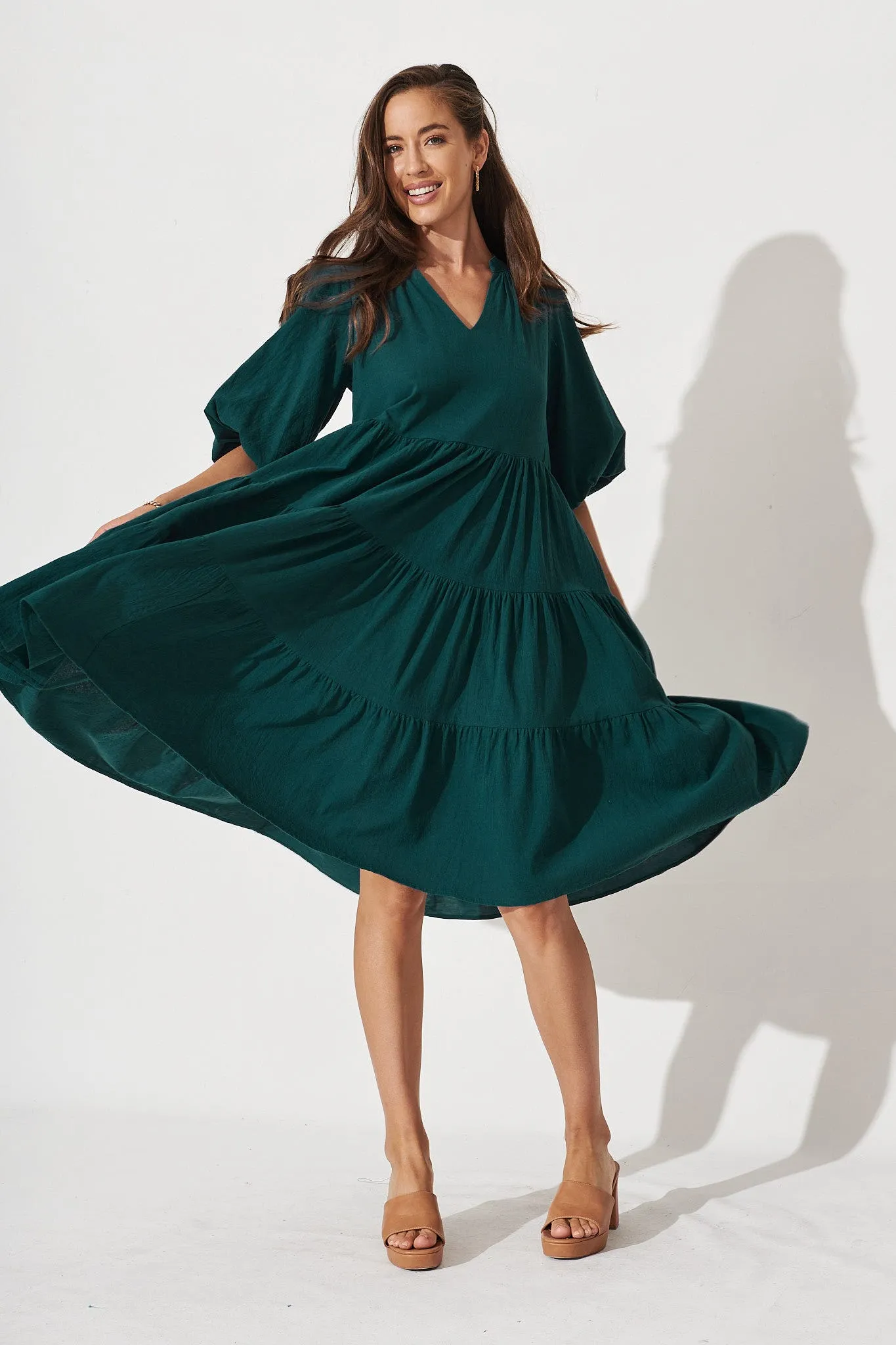 Kehlana Tiered Smock Dress In Emerald Green sold by St Frock