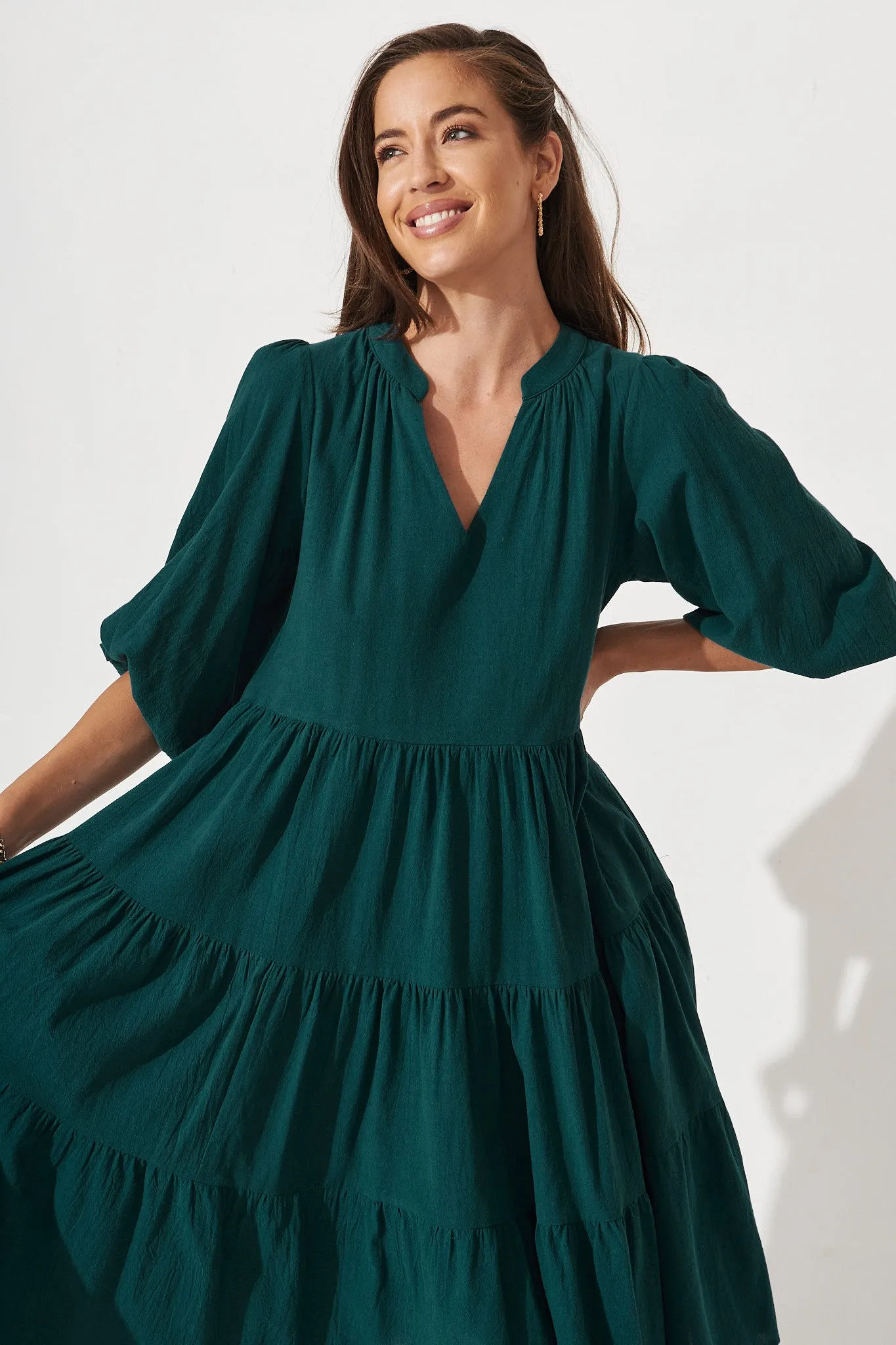 Kehlana Tiered Smock Dress In Emerald Green sold by St Frock product image thumbnail 3