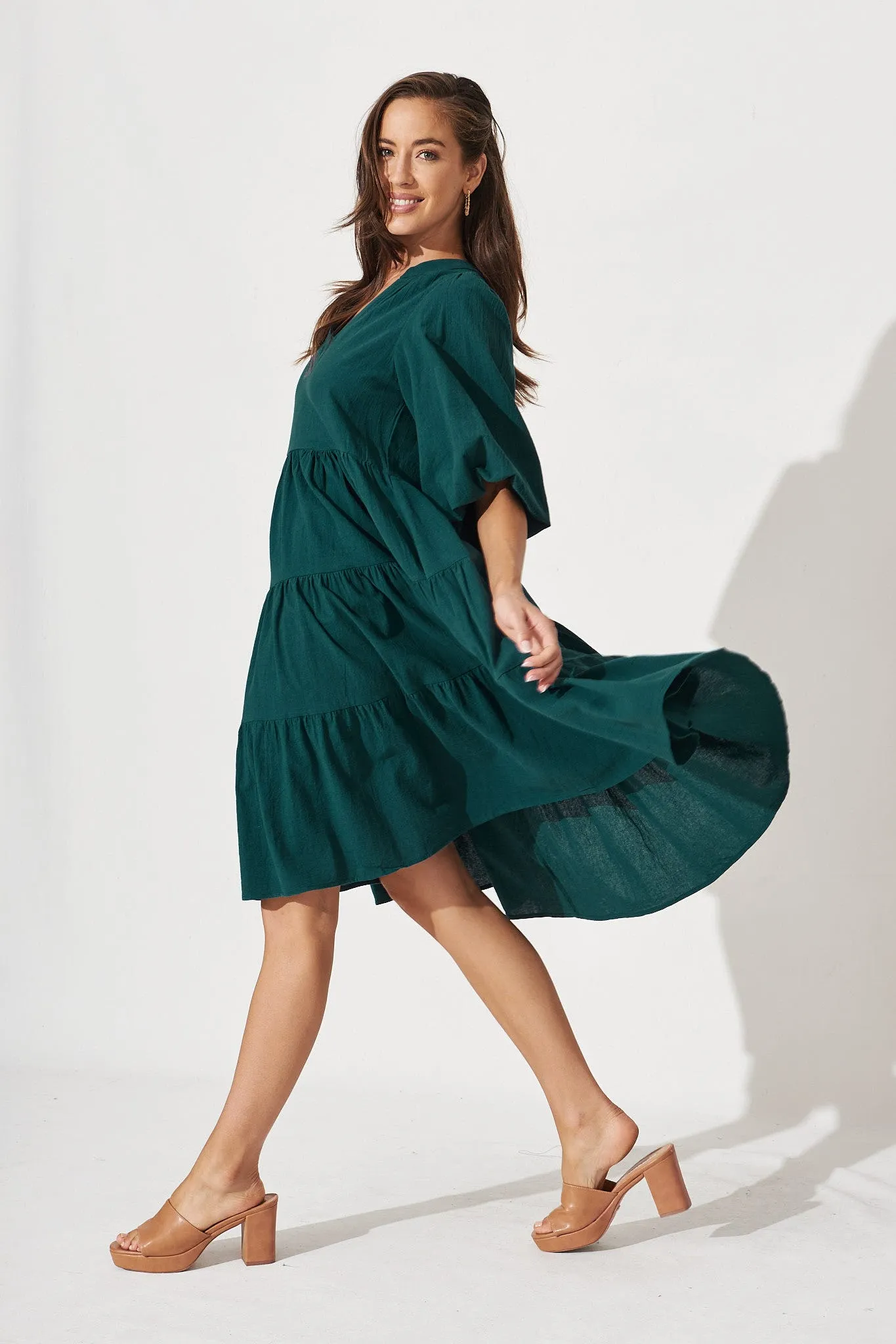 Kehlana Tiered Smock Dress In Emerald Green sold by St Frock product image thumbnail 4