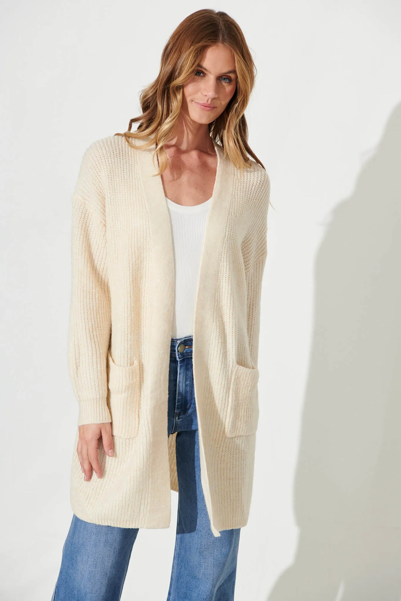 Zayla Knit Cardigan In Cream Wool Blend sold by St Frock product image thumbnail 2