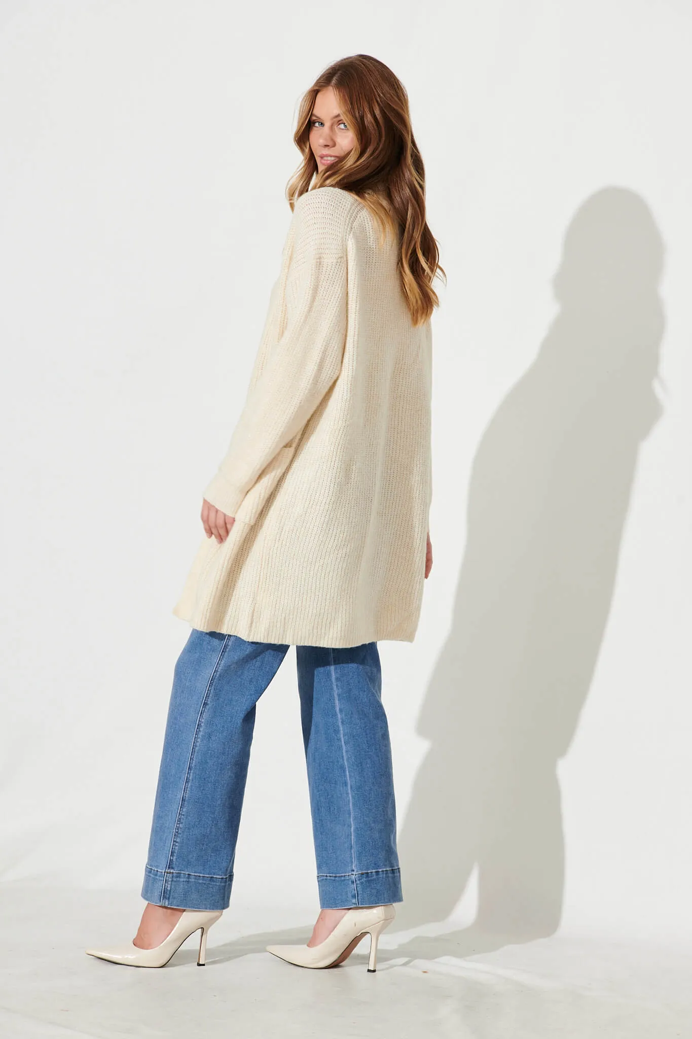 Zayla Knit Cardigan In Cream Wool Blend sold by St Frock product image thumbnail 3