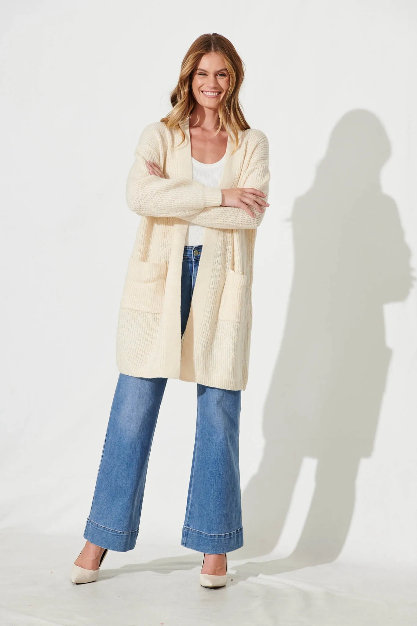 Zayla Knit Cardigan In Cream Wool Blend sold by St Frock