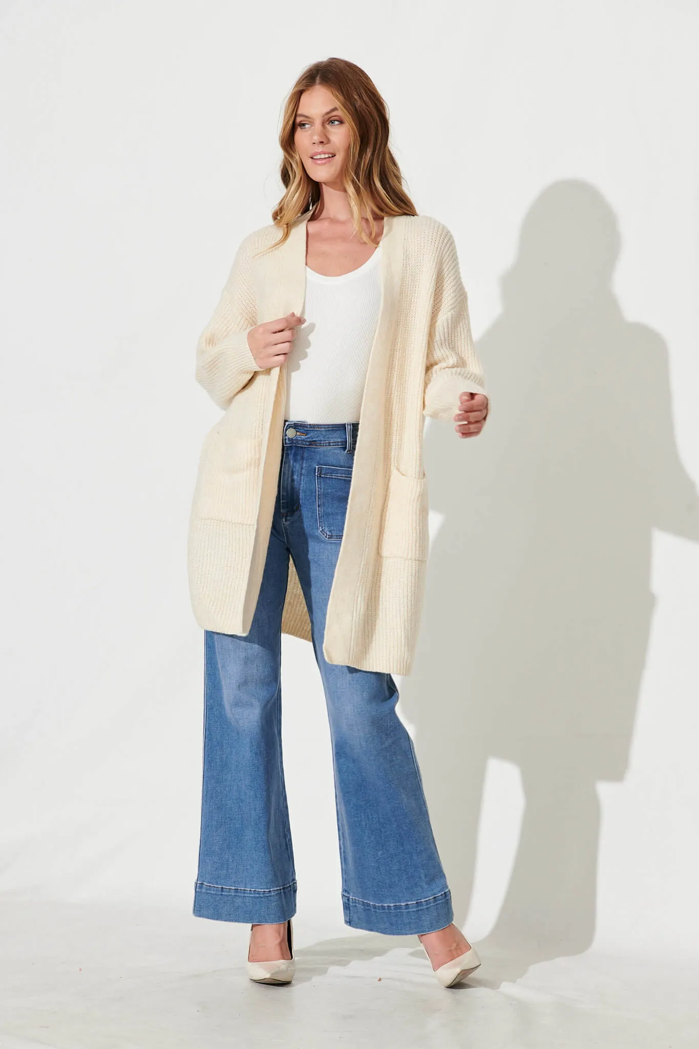 Zayla Knit Cardigan In Cream Wool Blend sold by St Frock product image thumbnail 5