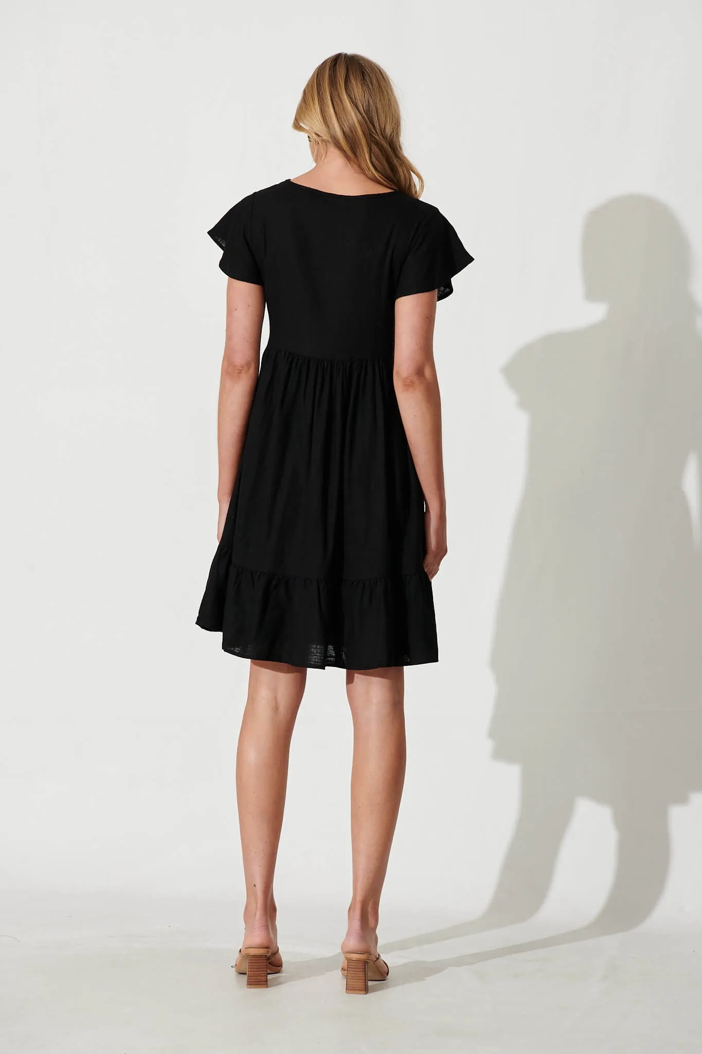 Similan Smock Dress In Black Linen Blend sold by St Frock product image thumbnail 4