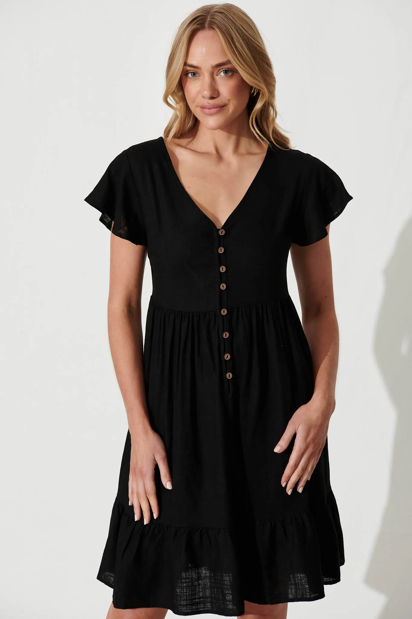 Similan Smock Dress In Black Linen Blend sold by St Frock product image thumbnail 2