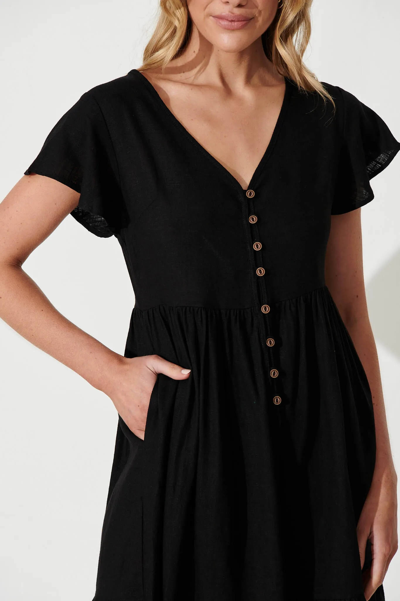 Similan Smock Dress In Black Linen Blend sold by St Frock product image thumbnail 5