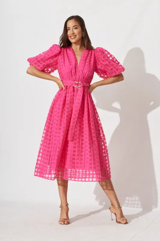 Partie Midi Dress In Hot Pink Organza sold by St Frock