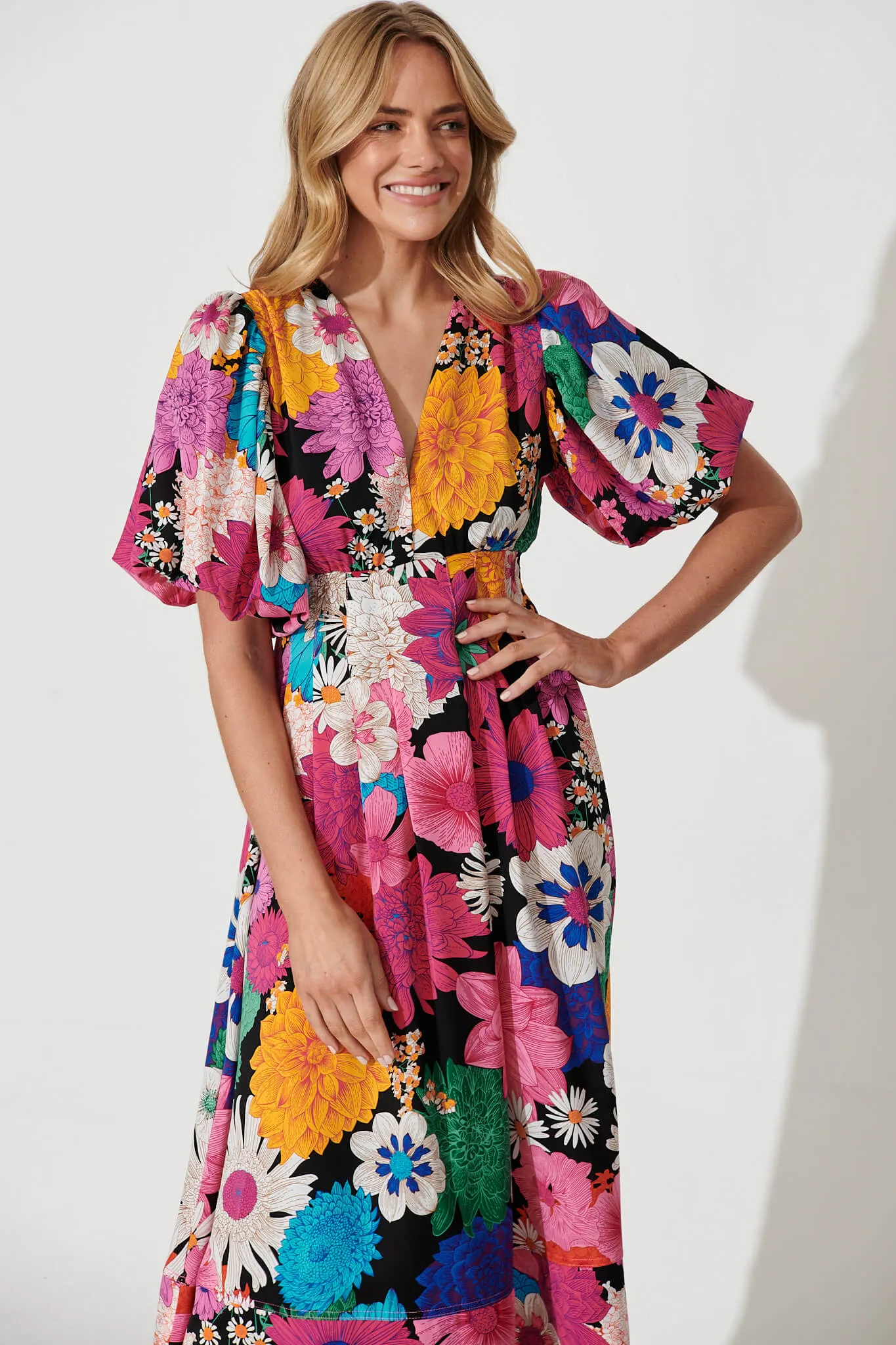 Daydreamer Midi Dress In Black Multi Floral sold by St Frock product image thumbnail 3