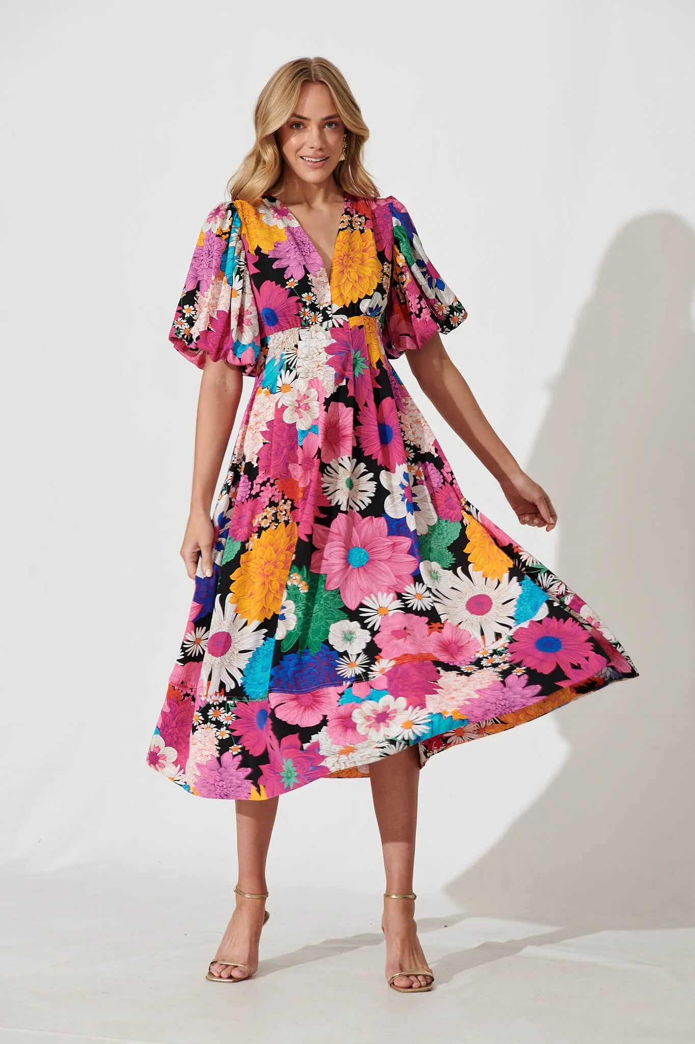 Daydreamer Midi Dress In Black Multi Floral sold by St Frock