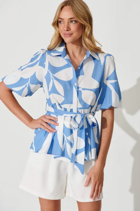 Nesta Shirt In Blue And White Print sold by St Frock